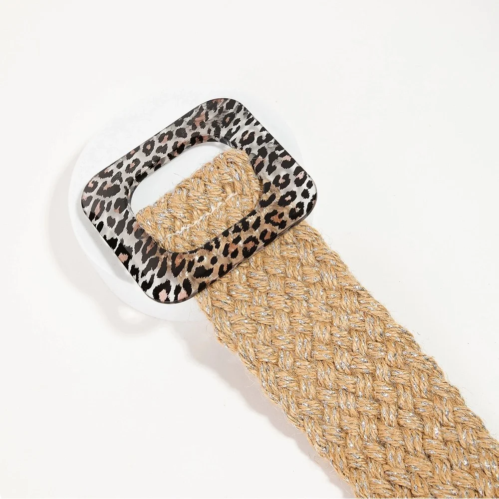 Square Animal Print Braided Fashion Belt - Picture 2 of 5